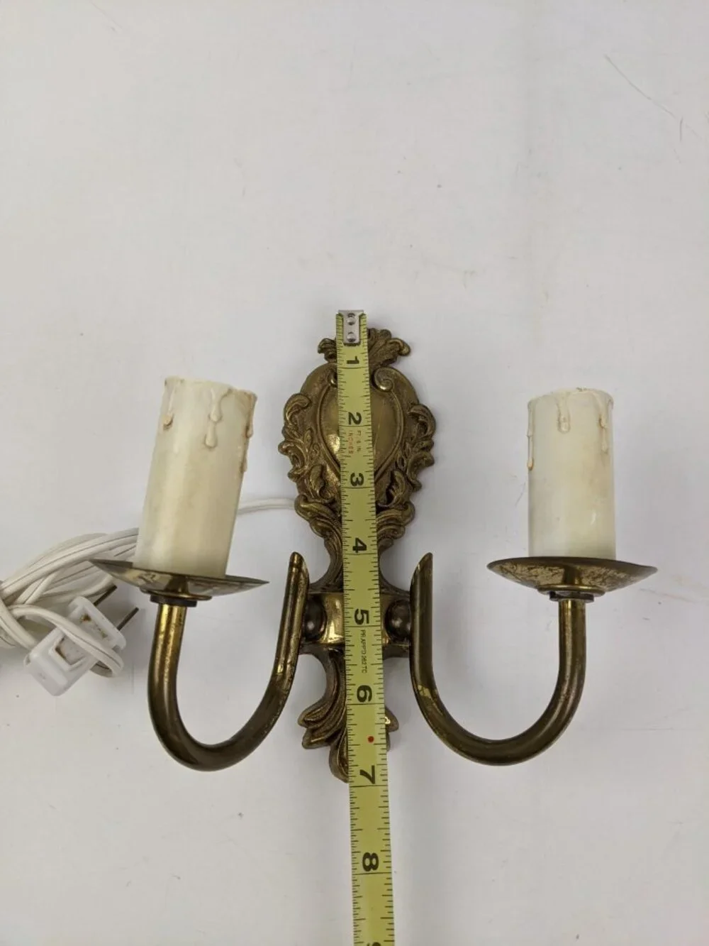 Vintage Brass Double Arm Wall Sconce Ornate Electric Candle Style Light